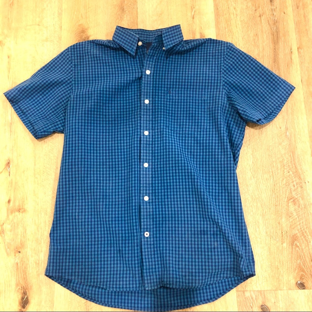 Izod Blue Mens Short Sleeve Casual Button Down